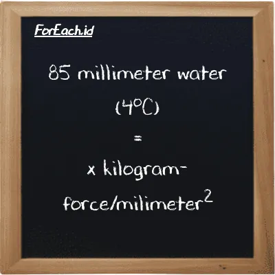 Example millimeter water (4<sup>o</sup>C) to kilogram-force/milimeter<sup>2</sup> conversion (85 mmH2O to kgf/mm<sup>2</sup>)
